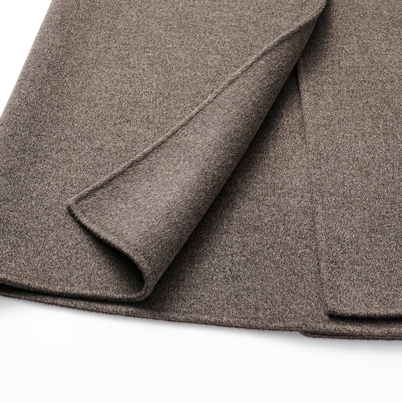 "Winter Diary" 100% Cashmere Double-faced Long Pile Double-breasted Long Coat - Gray