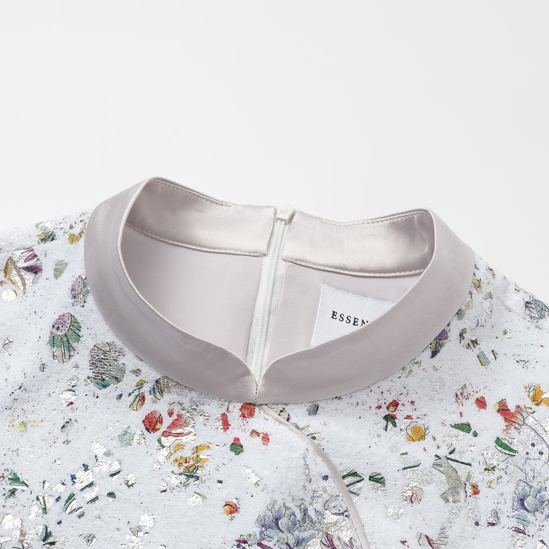 "Imperial Garden Teatime" Italian silver foil applique craft texture fabric light Chinese style cheongsam dress - Butterfly Shadow Dream