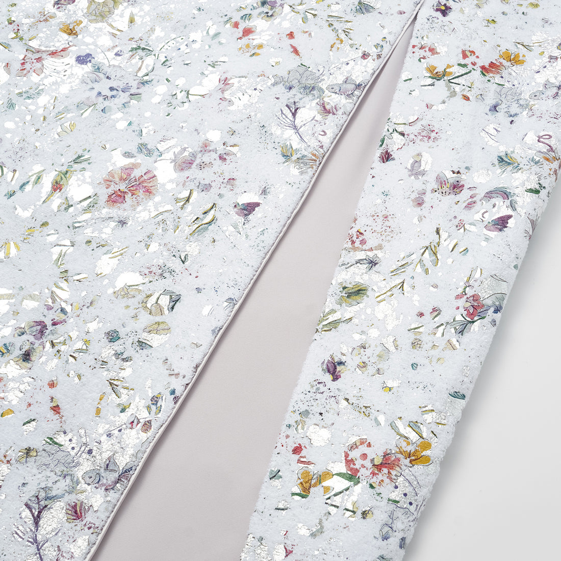 "Imperial Garden Teatime" Italian silver foil applique craft texture fabric light Chinese style cheongsam dress - Butterfly Shadow Dream