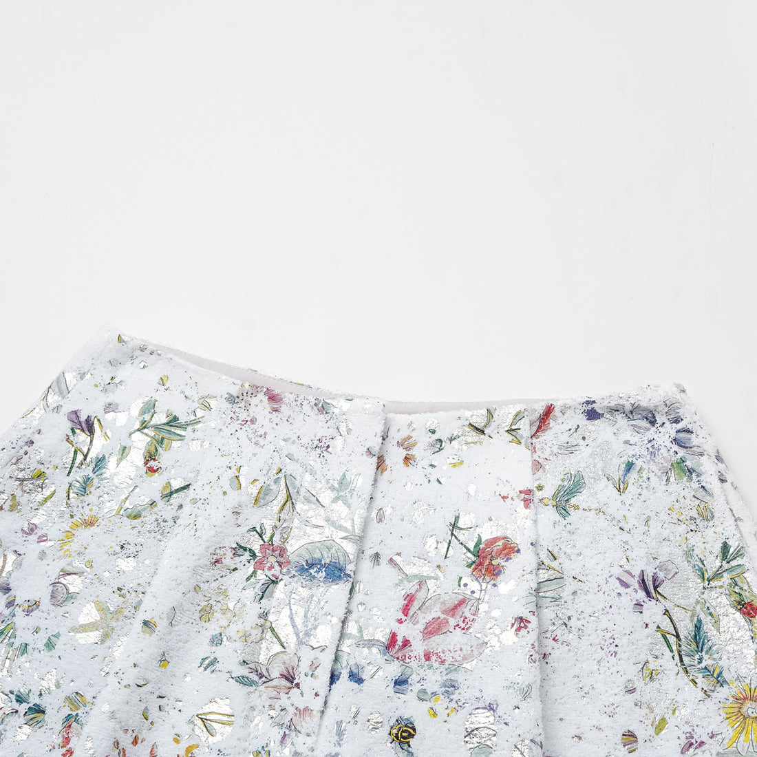 "Imperial Garden Teatime" Italian silver foil applique craft texture fabric shorts - Butterfly Dream