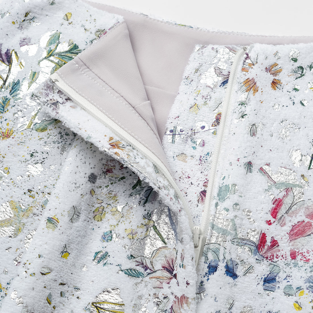 "Imperial Garden Teatime" Italian silver foil applique craft texture fabric shorts - Butterfly Dream