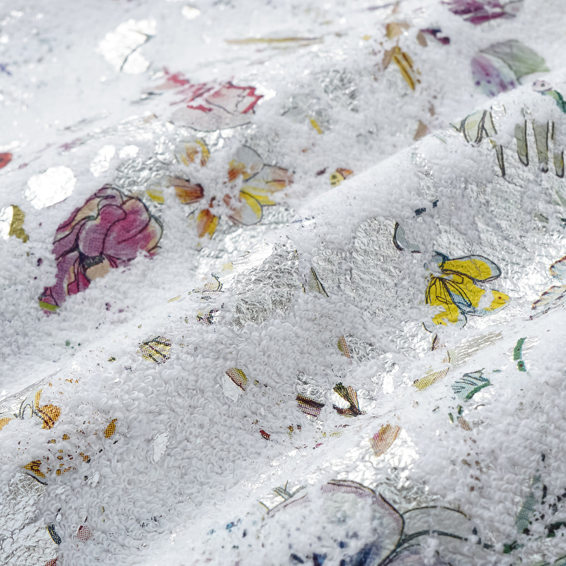 "Imperial Garden Teatime" Italian silver foil applique craft texture fabric shorts - Butterfly Dream