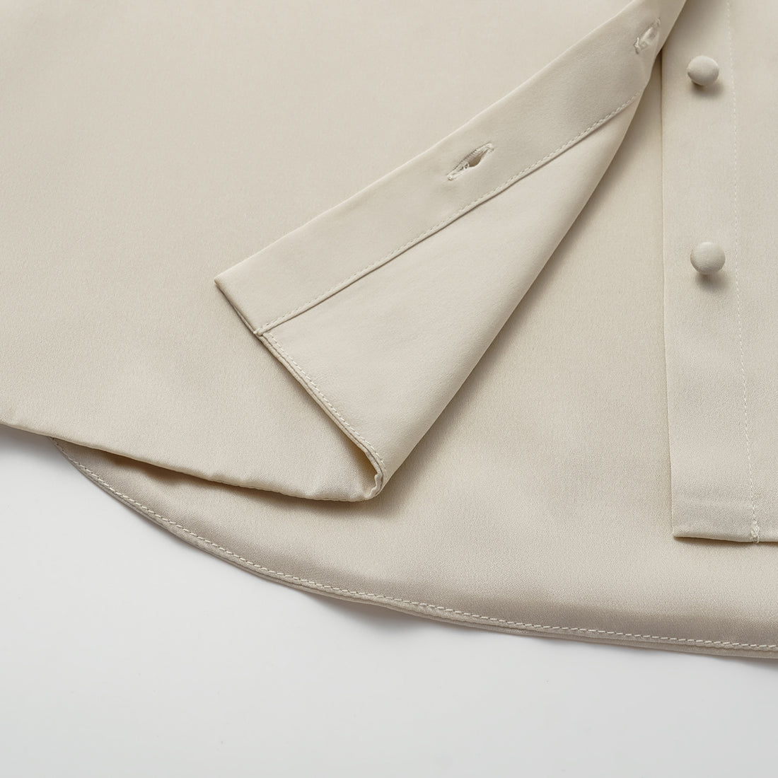 "Autumn" 100% mulberry silk chiffon Chinese style three-quarter sleeve shirt - light matte gold
