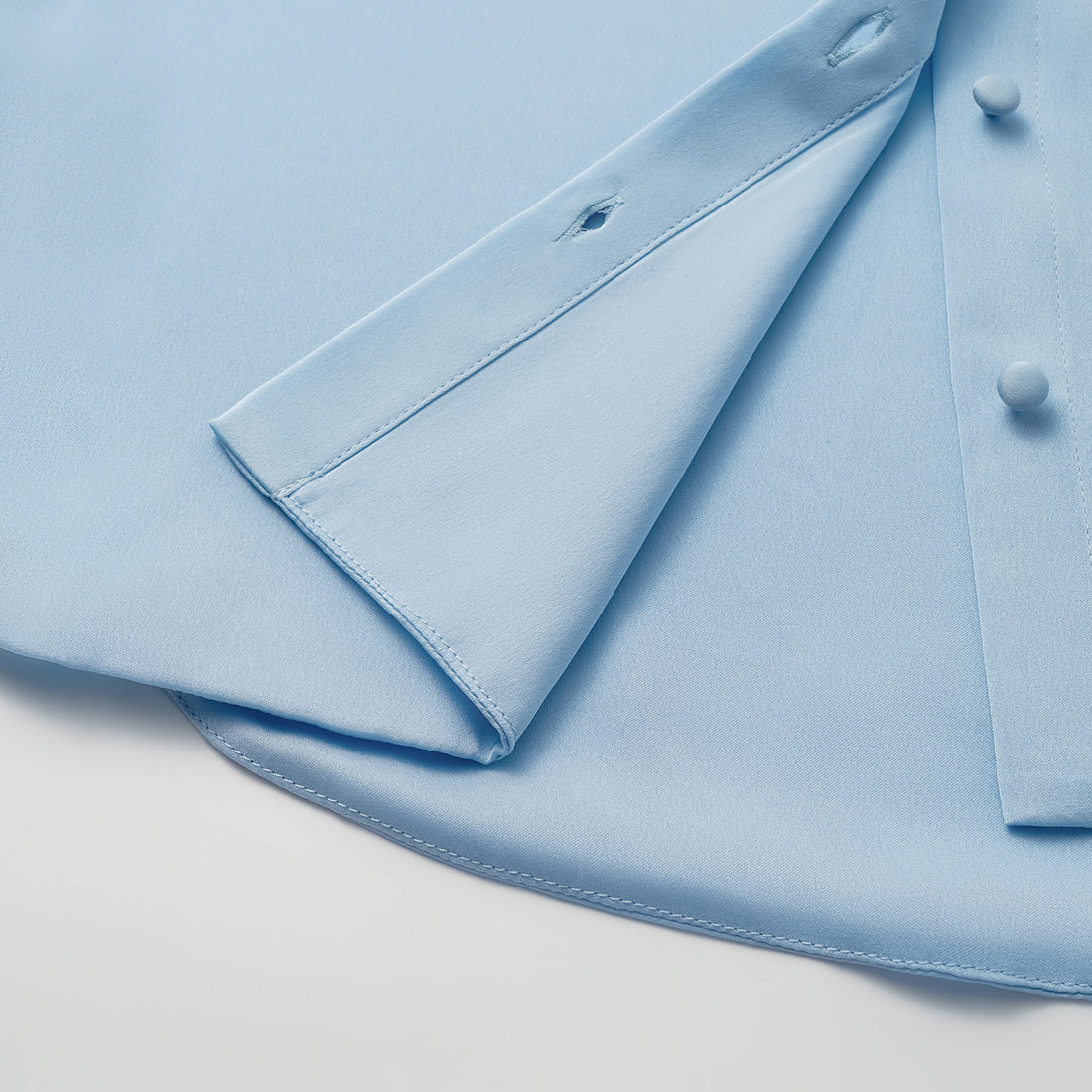 "Autumn" 100% Silk Chiffon Chinese Style 3/4 Sleeve Shirt - Sky Blue