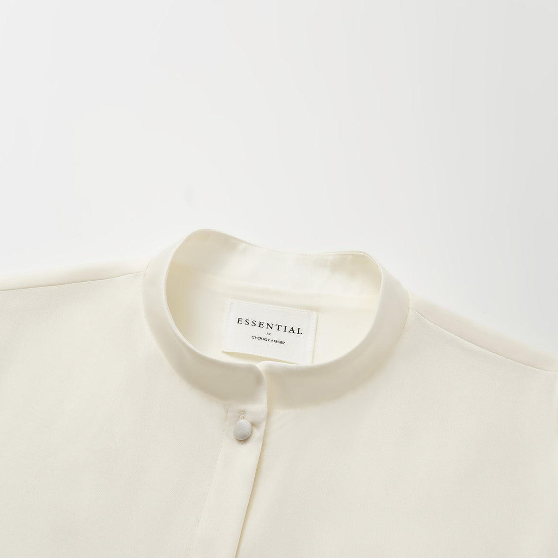 "Autumn" 100% mulberry silk chiffon Chinese style three-quarter sleeve shirt - Morning White