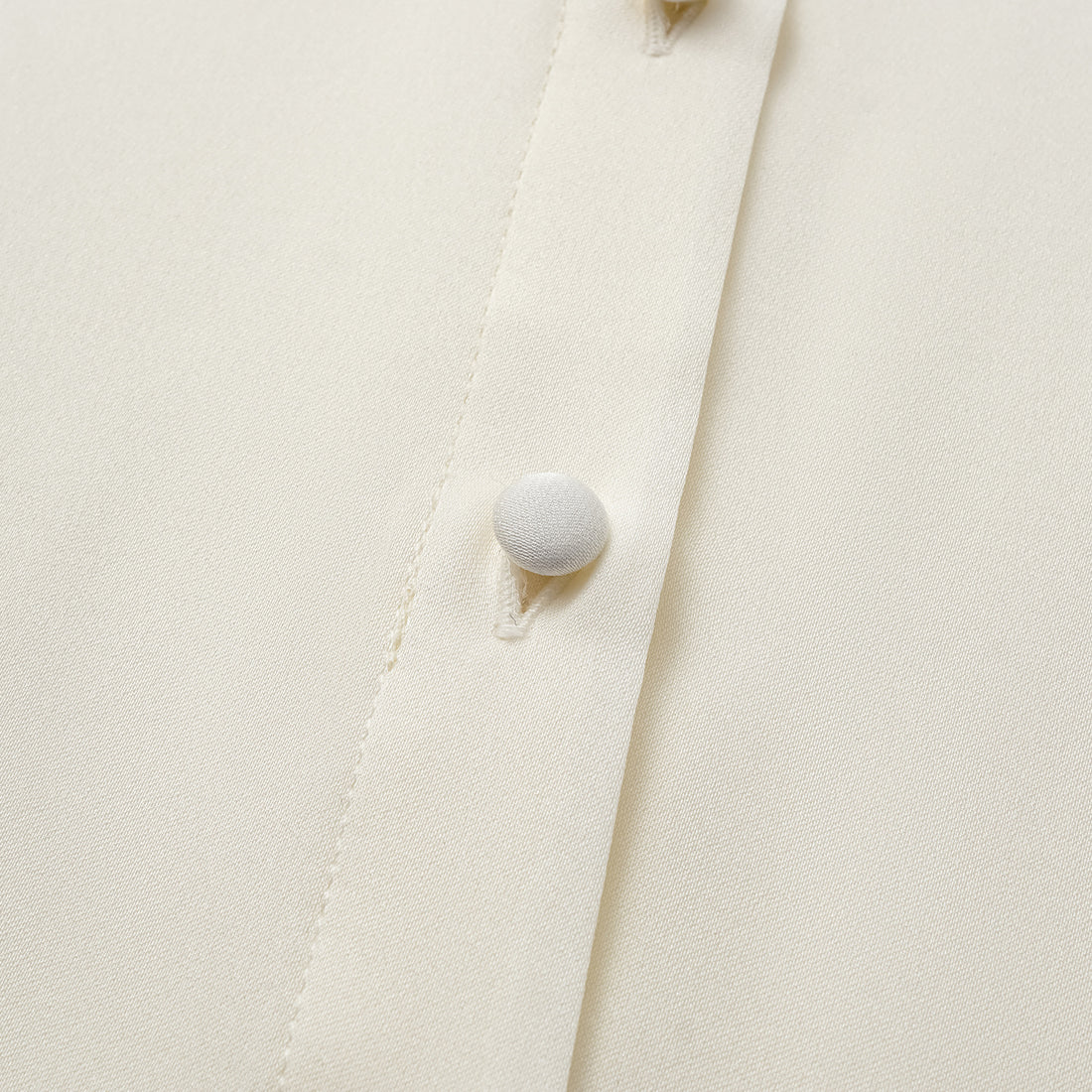"Autumn" 100% mulberry silk chiffon Chinese style three-quarter sleeve shirt - Morning White