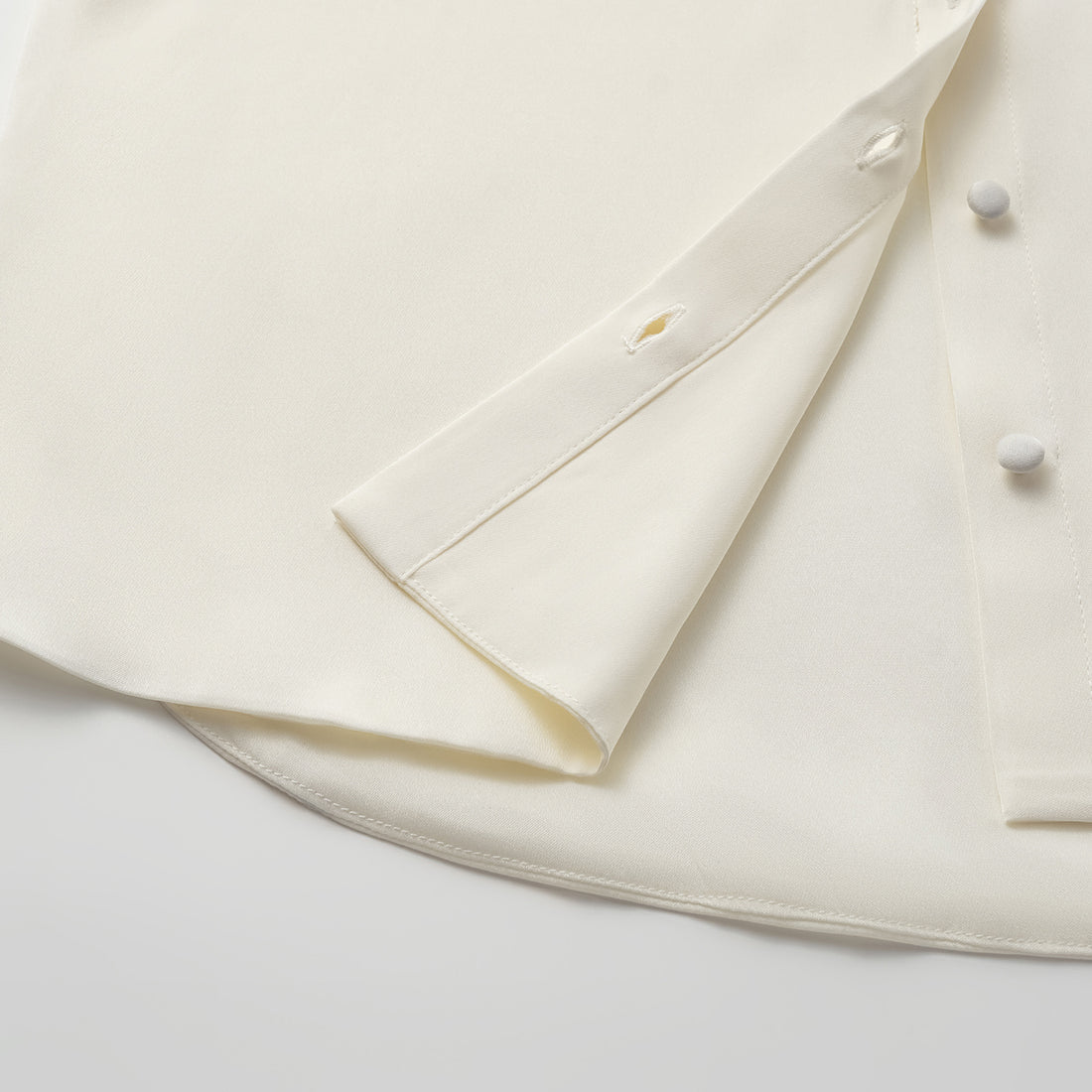 "Autumn" 100% mulberry silk chiffon Chinese style three-quarter sleeve shirt - Morning White