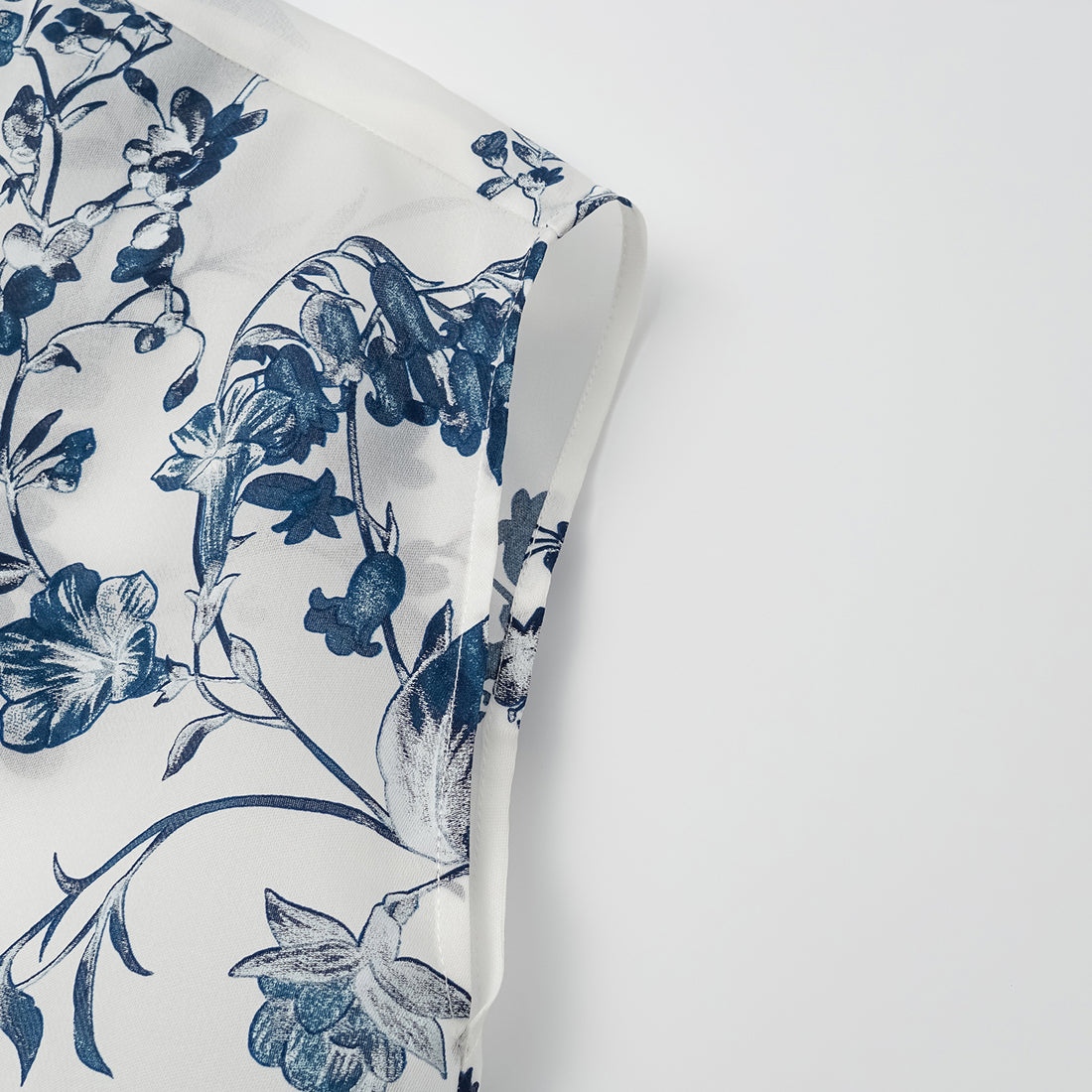 "Spring" Italian high-end custom-made silk organza light Chinese style top with painting and printing technology - Smoky Blue Whisper