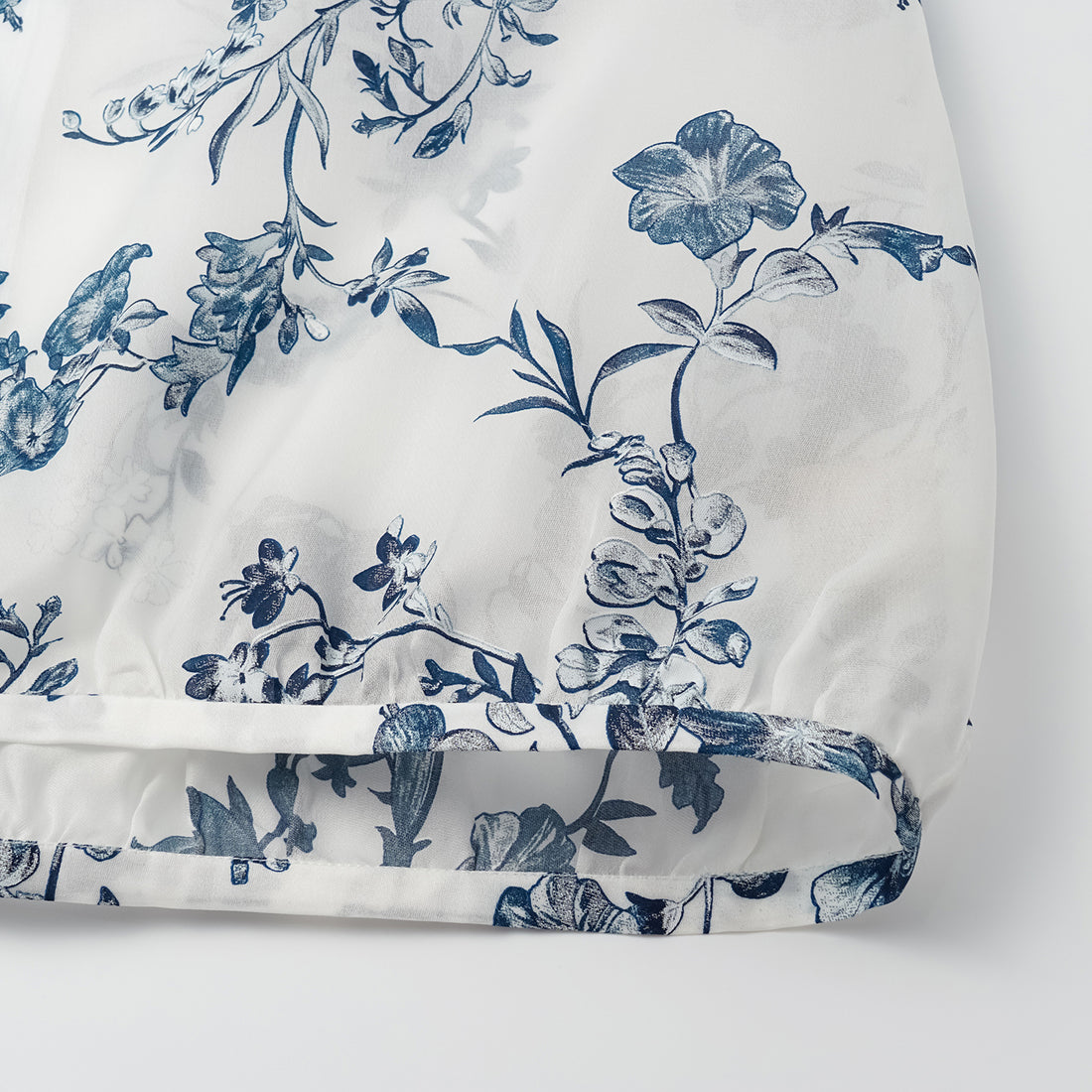 "Spring" Italian high-end custom-made silk organza light Chinese style top with painting and printing technology - Smoky Blue Whisper