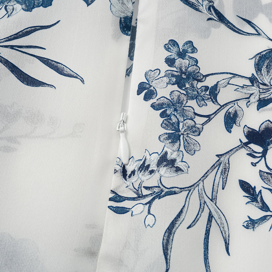 "Spring" Italian high-end custom-made silk organza light Chinese style top with painting and printing technology - Smoky Blue Whisper