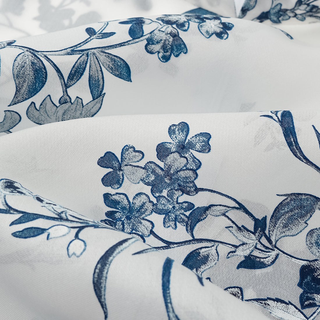 "Spring" Italian high-end custom-made silk organza light Chinese style top with painting and printing technology - Smoky Blue Whisper