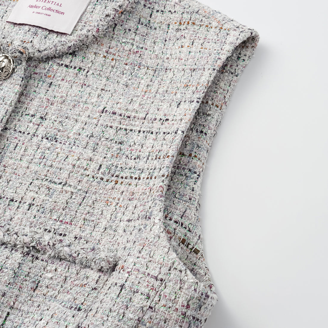 "Weekend at Monaco" Italian top-grade floral light tweed waist vest—Opaline Dust