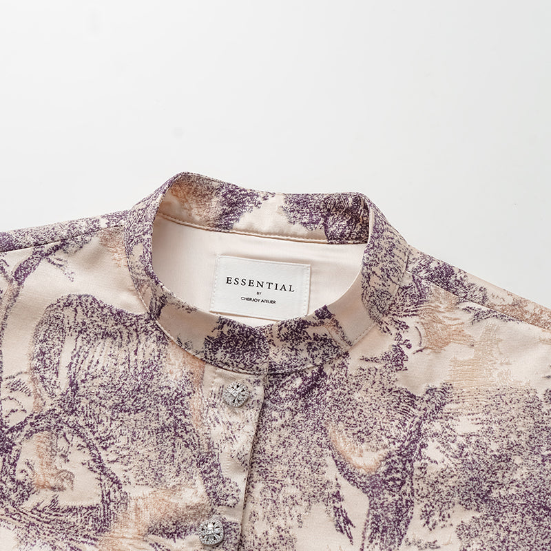 "Imperial Garden Teatime" fil coupé silk wool shirt - purple