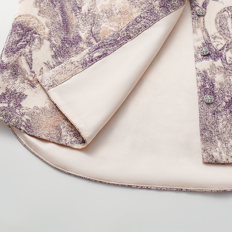 "Imperial Garden Teatime" fil coupé silk wool shirt - purple