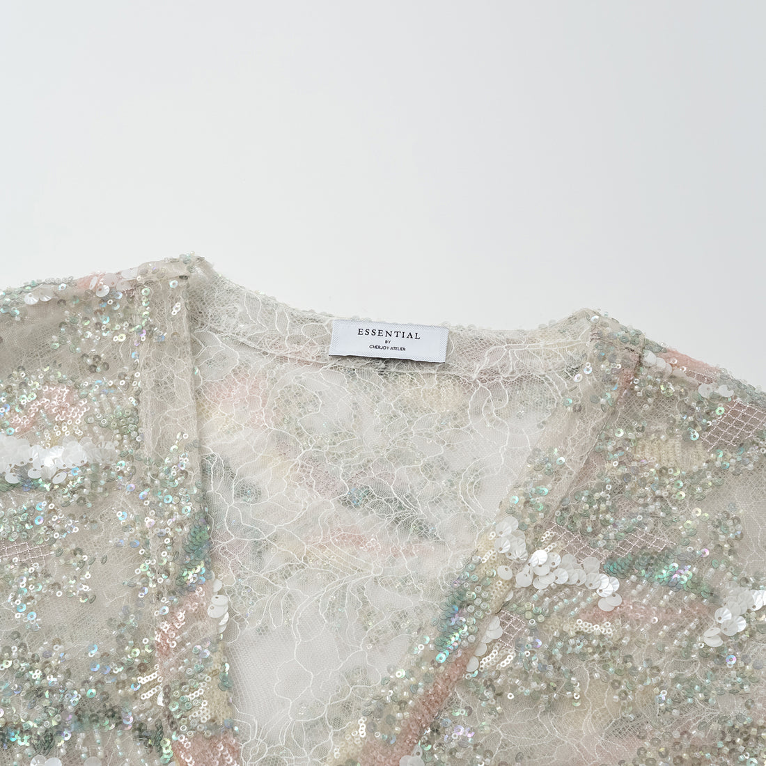 "Imperial Gala." Luxurious lace beaded light Chinese style cardigan - sparse shadows and light smoke