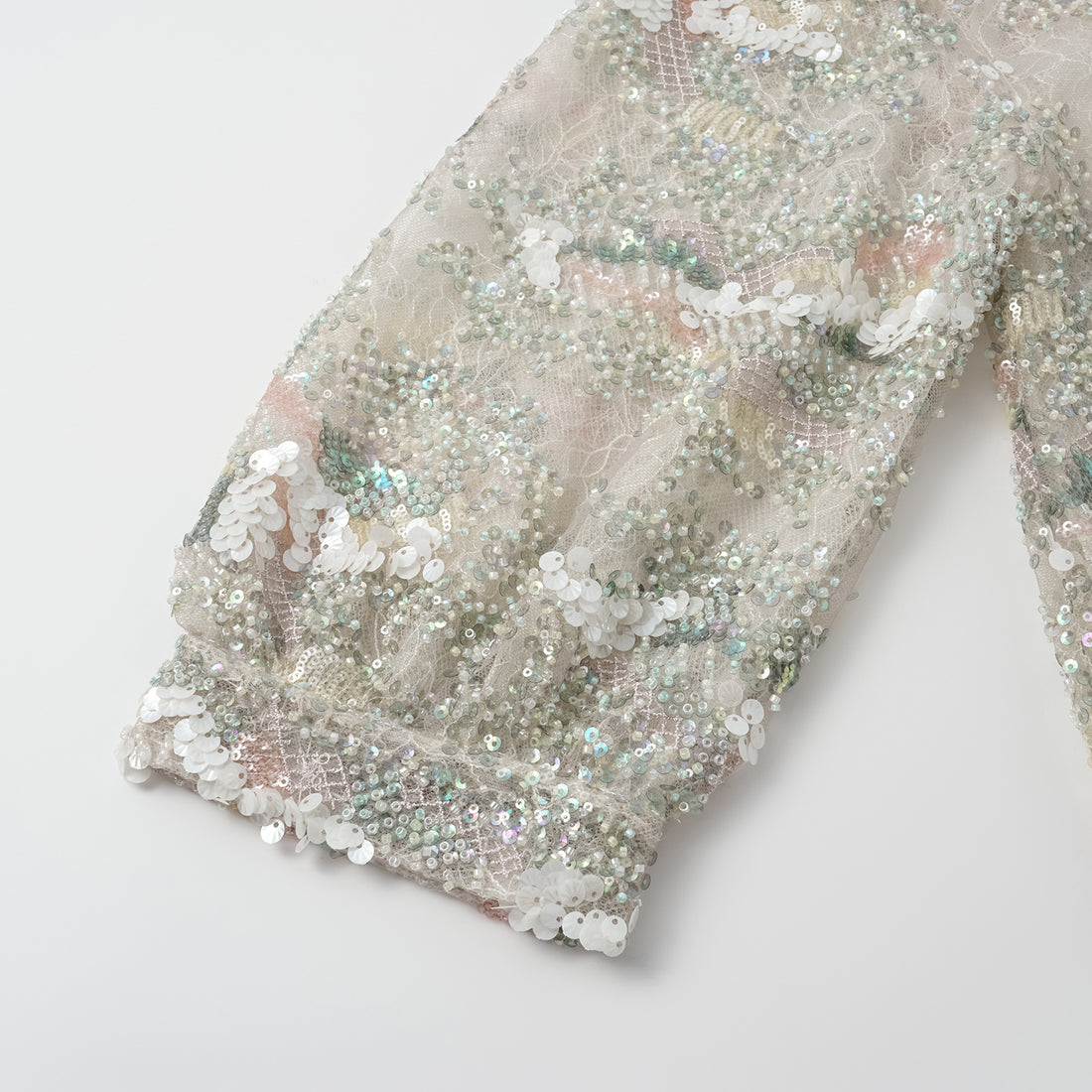 "Imperial Gala." Luxurious lace beaded light Chinese style cardigan - sparse shadows and light smoke