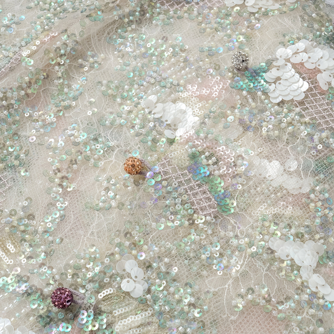 "Imperial Gala." Luxurious lace beaded light Chinese style blouse - sparse shadows and light smoke