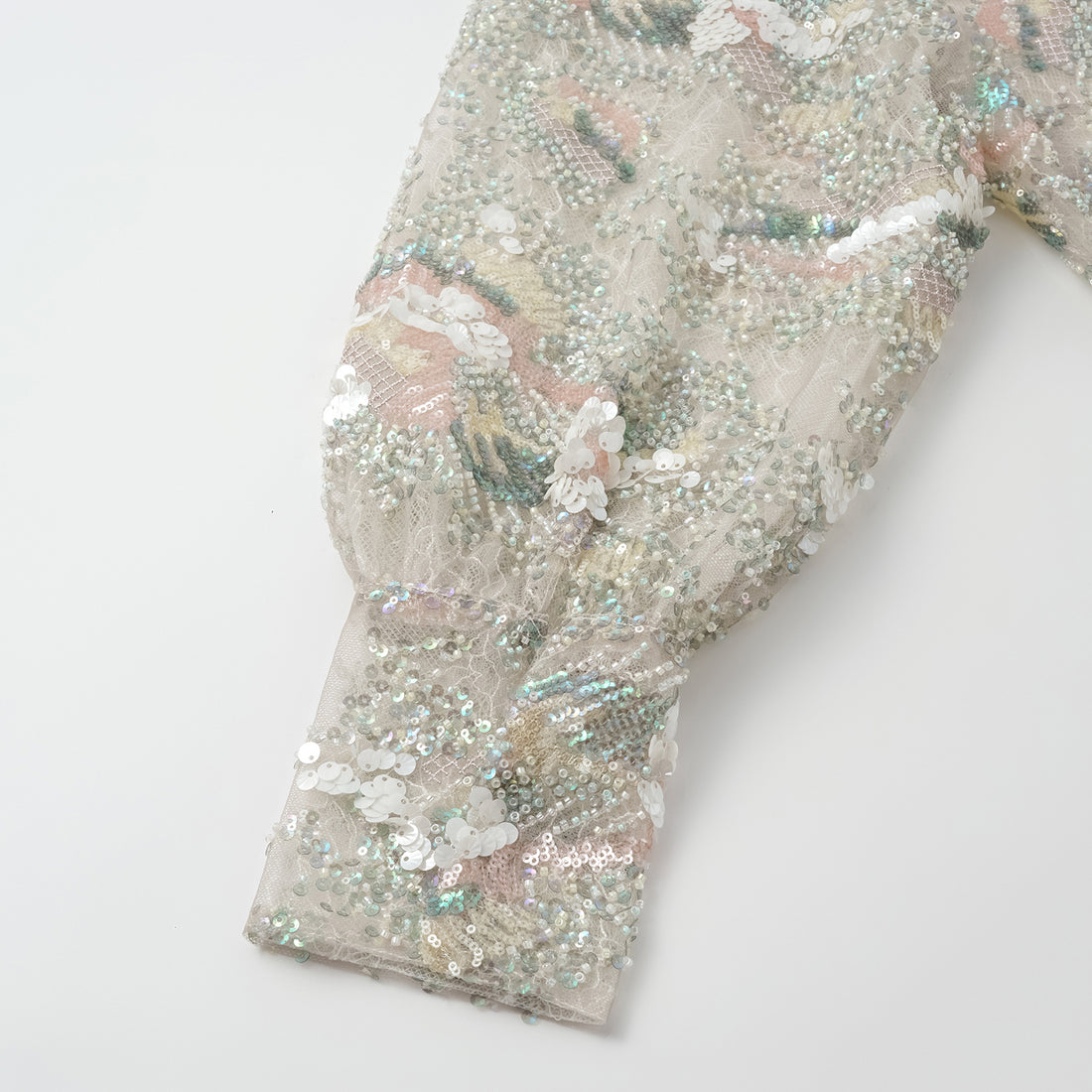 "Imperial Gala." Luxurious lace beaded light Chinese style blouse - sparse shadows and light smoke