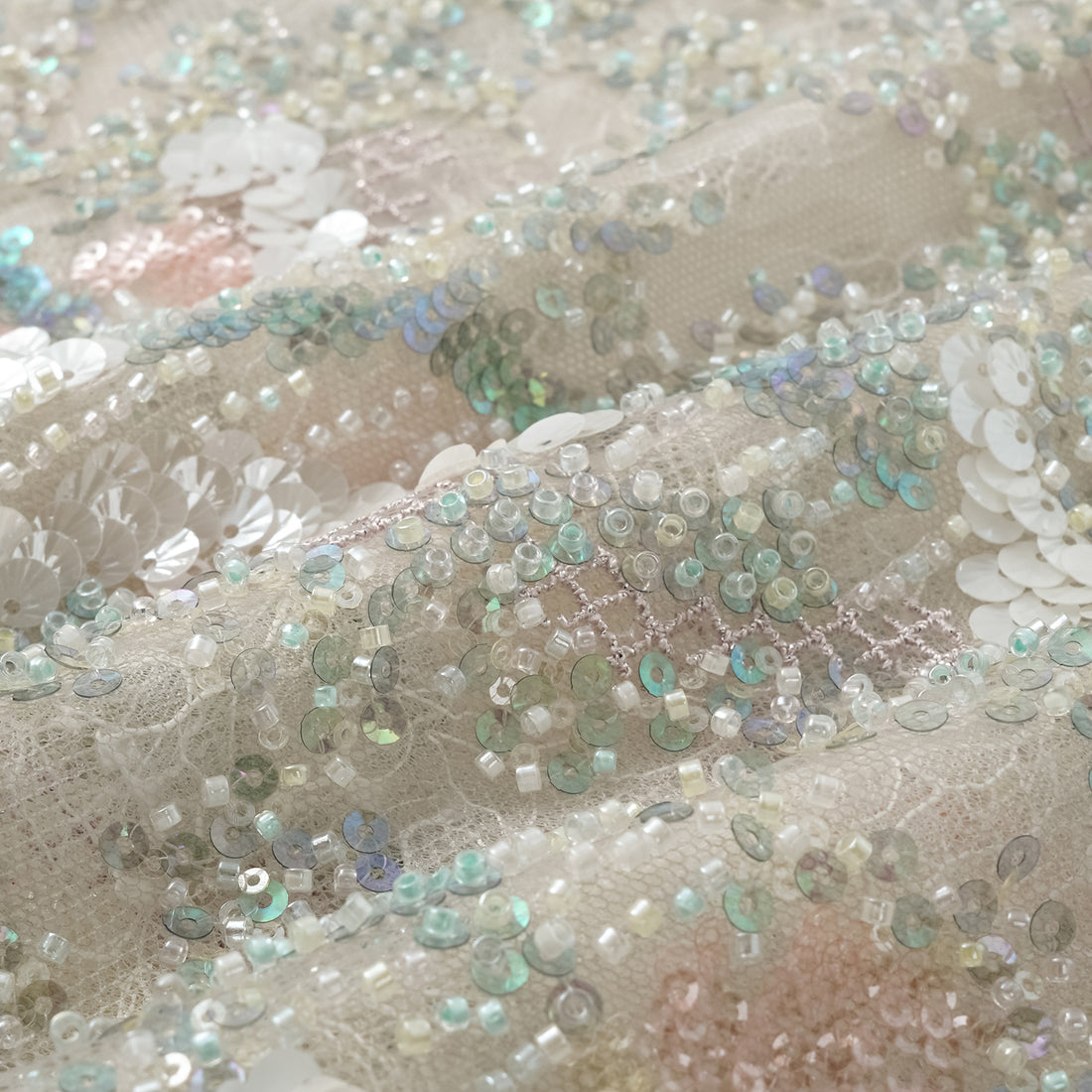 "Imperial Gala." Luxurious lace beaded light Chinese style blouse - sparse shadows and light smoke