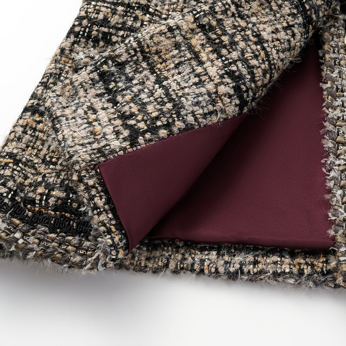 “Knightsbridge citywalk.” Tweed jacket – camel/black