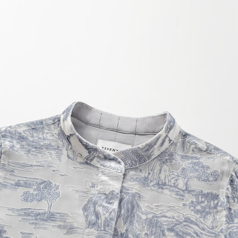 "Imperial Garden Teatime" Silk Velvet Burnished Special Cut Shirt - Xingyu Liyun