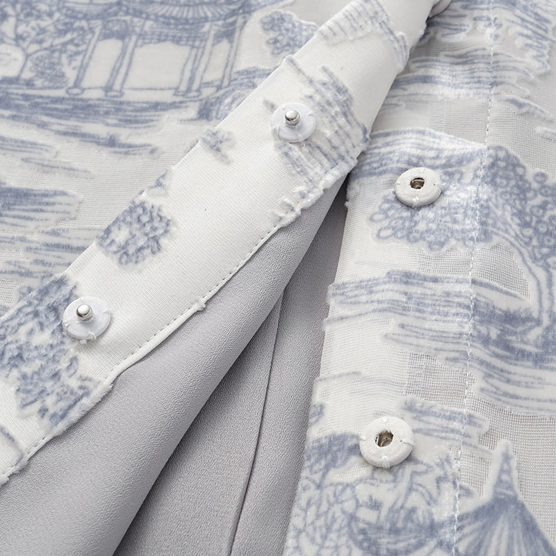 "Imperial Garden Teatime" Silk Velvet Burnished Special Cut Shirt - Xingyu Liyun