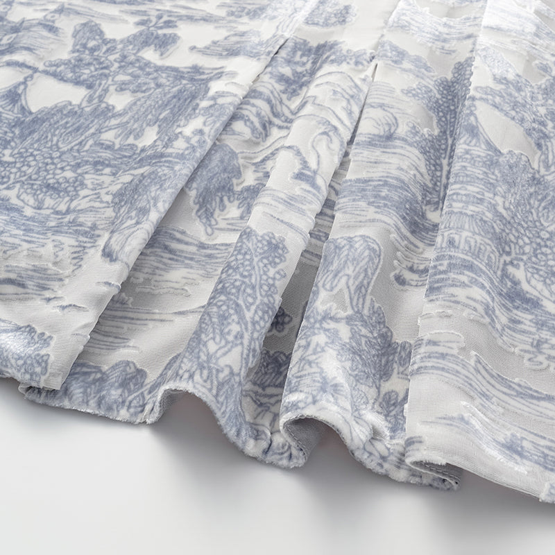"Imperial Garden Teatime" Silk Velvet Burnished Special Cut Shirt - Xingyu Liyun