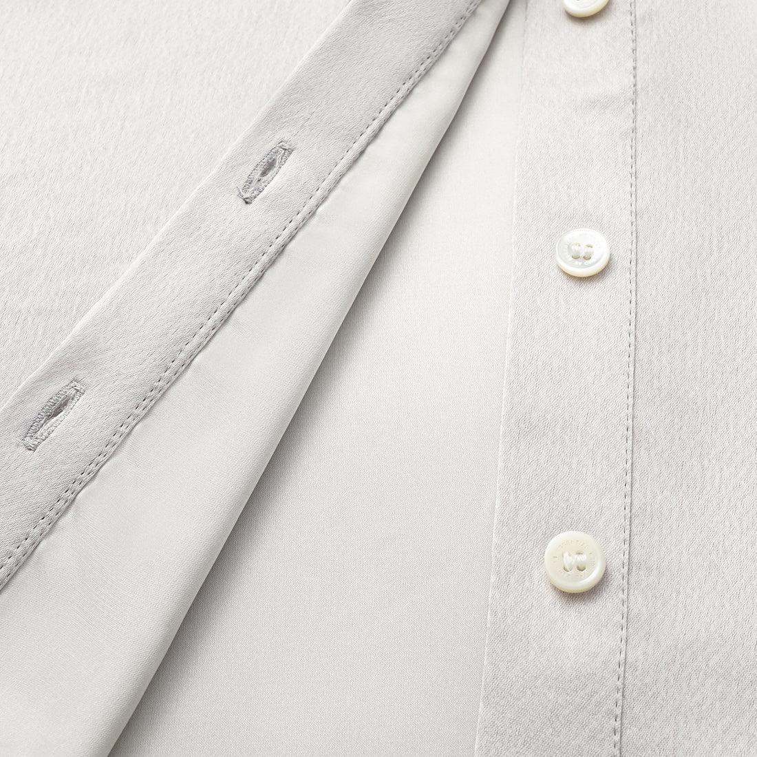 “True Grace.” Crystal scale texture acetate shirt dress—silver gray