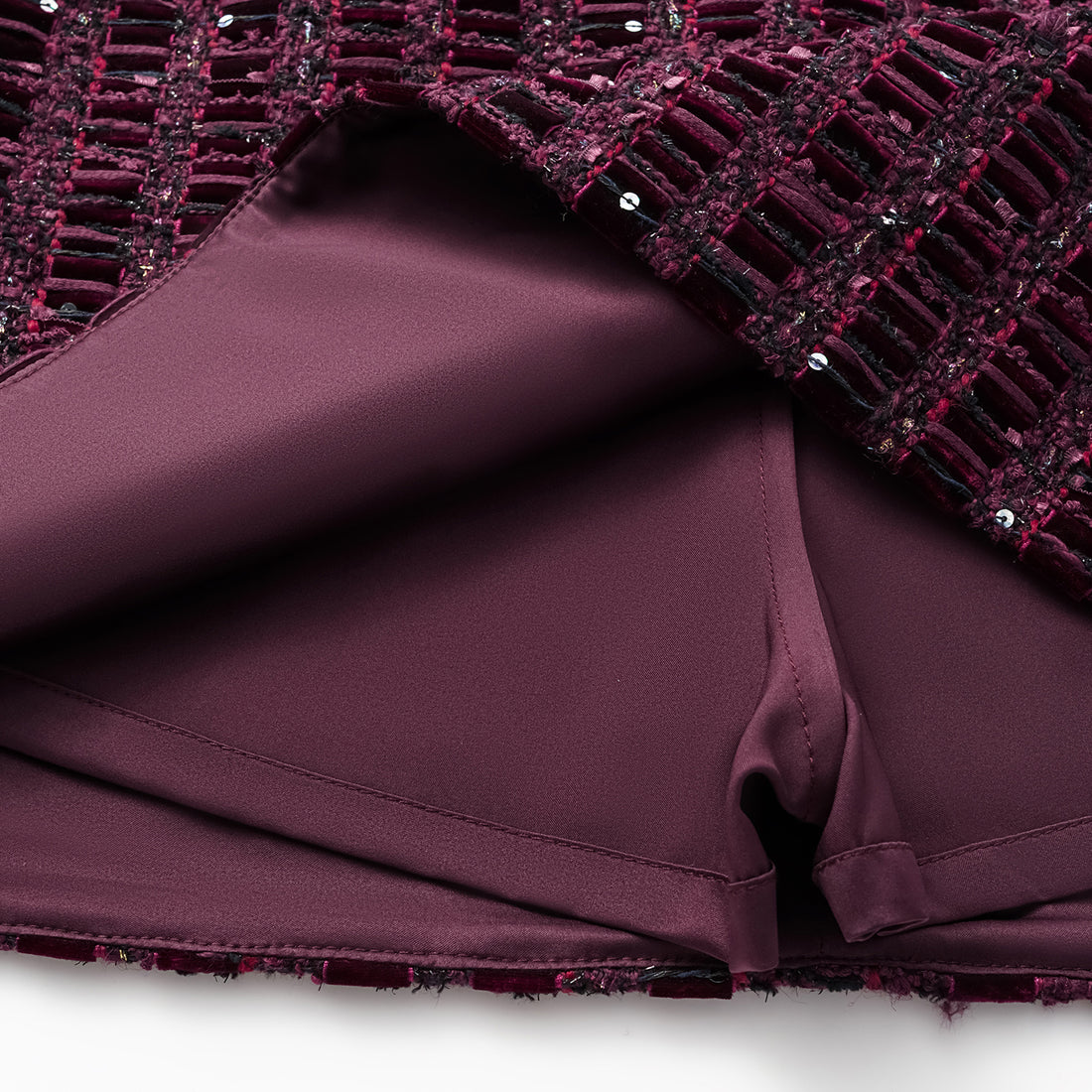 “Brunch at Ritz.” Tweed Skirt—Velvet Purple