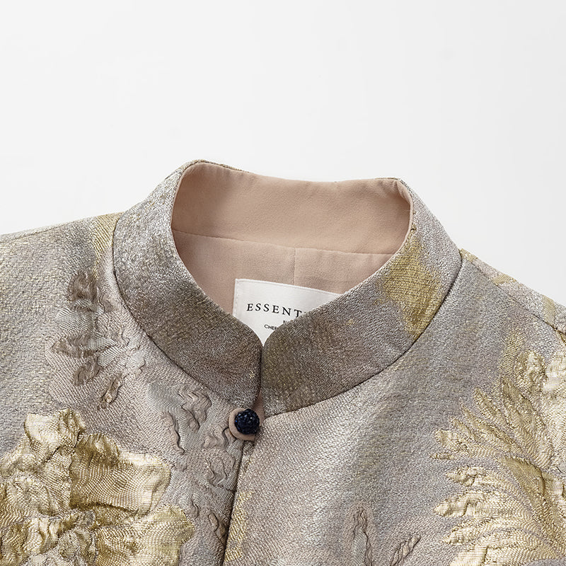 “Imperial Garden Gala” Italian Jacquard Chinese Style Dress — Gold