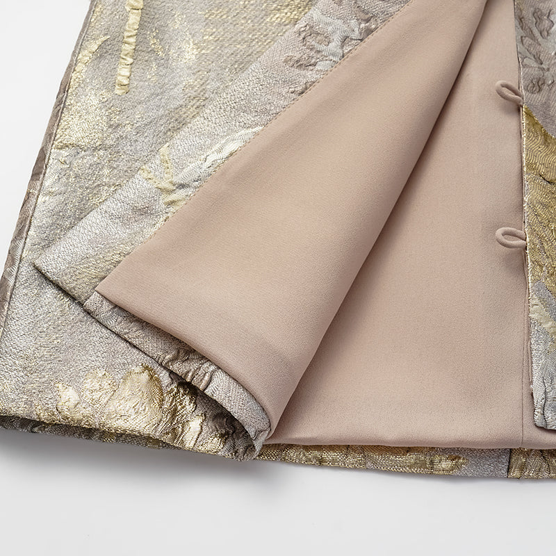 “Imperial Garden Gala” Italian Jacquard Chinese Style Dress — Gold
