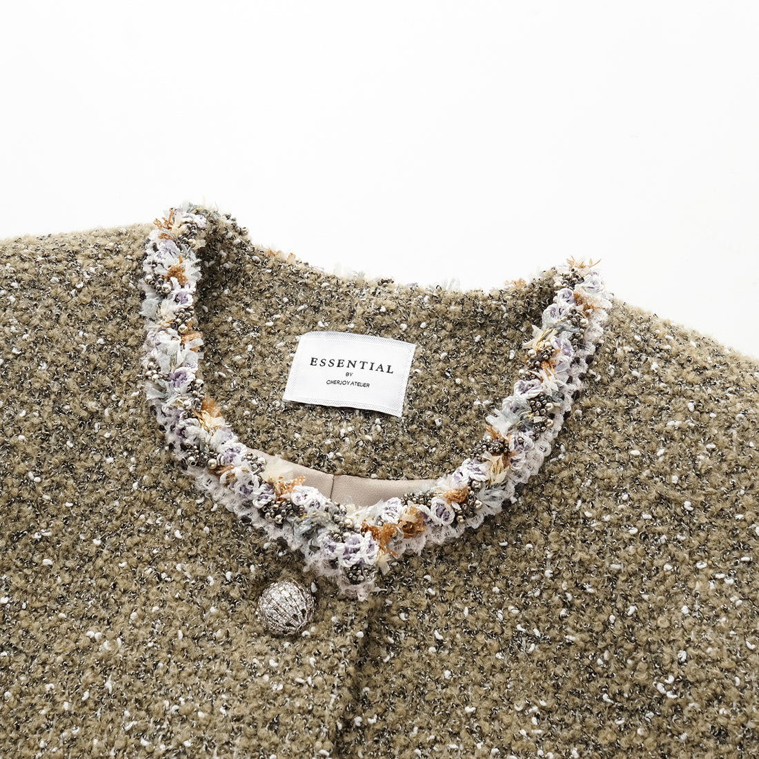 "Chelsea Citywalk." Italian Textured Tweed Classic No.6 Jacket—Amber Moss