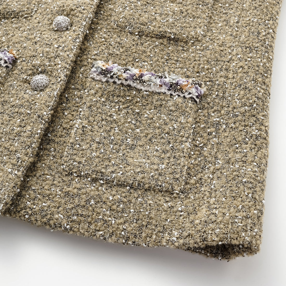 "Chelsea Citywalk." Italian Textured Tweed Classic No.6 Jacket—Amber Moss