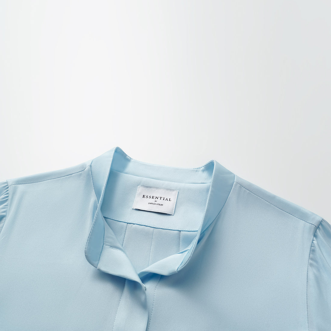 "Lazily in the Spring" 100% mulberry silk chiffon three-dimensional tailoring Chinese style blouse - sky blue