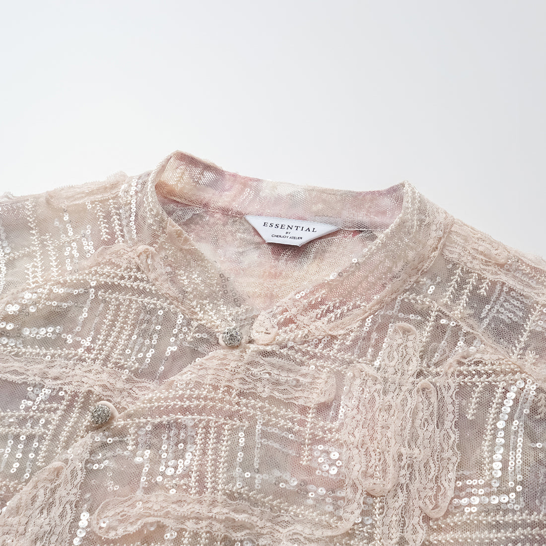 "Imperial Gala" Luxe Lace Painted Beaded Light Chinese Blouse
