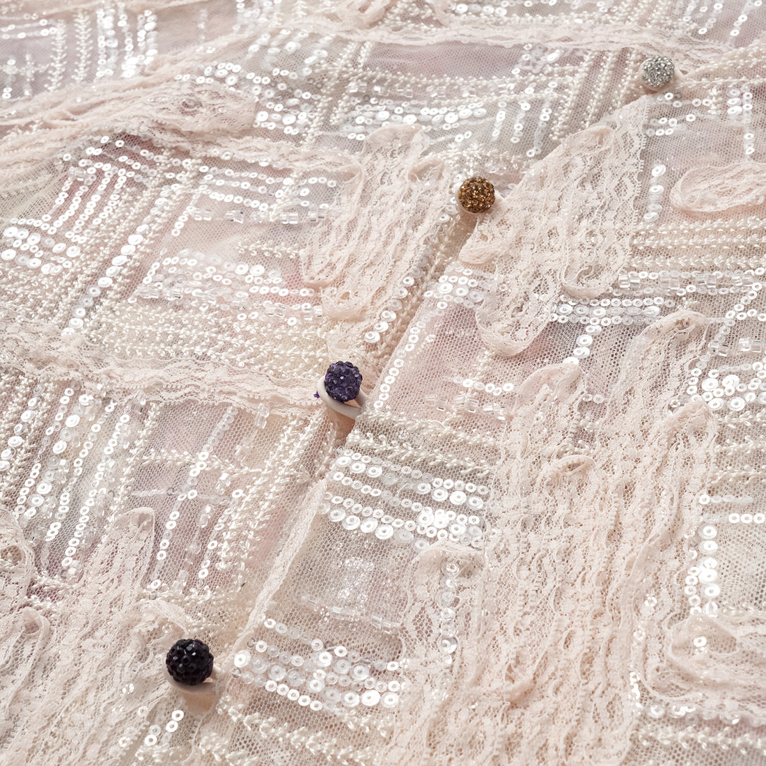 "Imperial Gala" Luxe Lace Painted Beaded Light Chinese Blouse