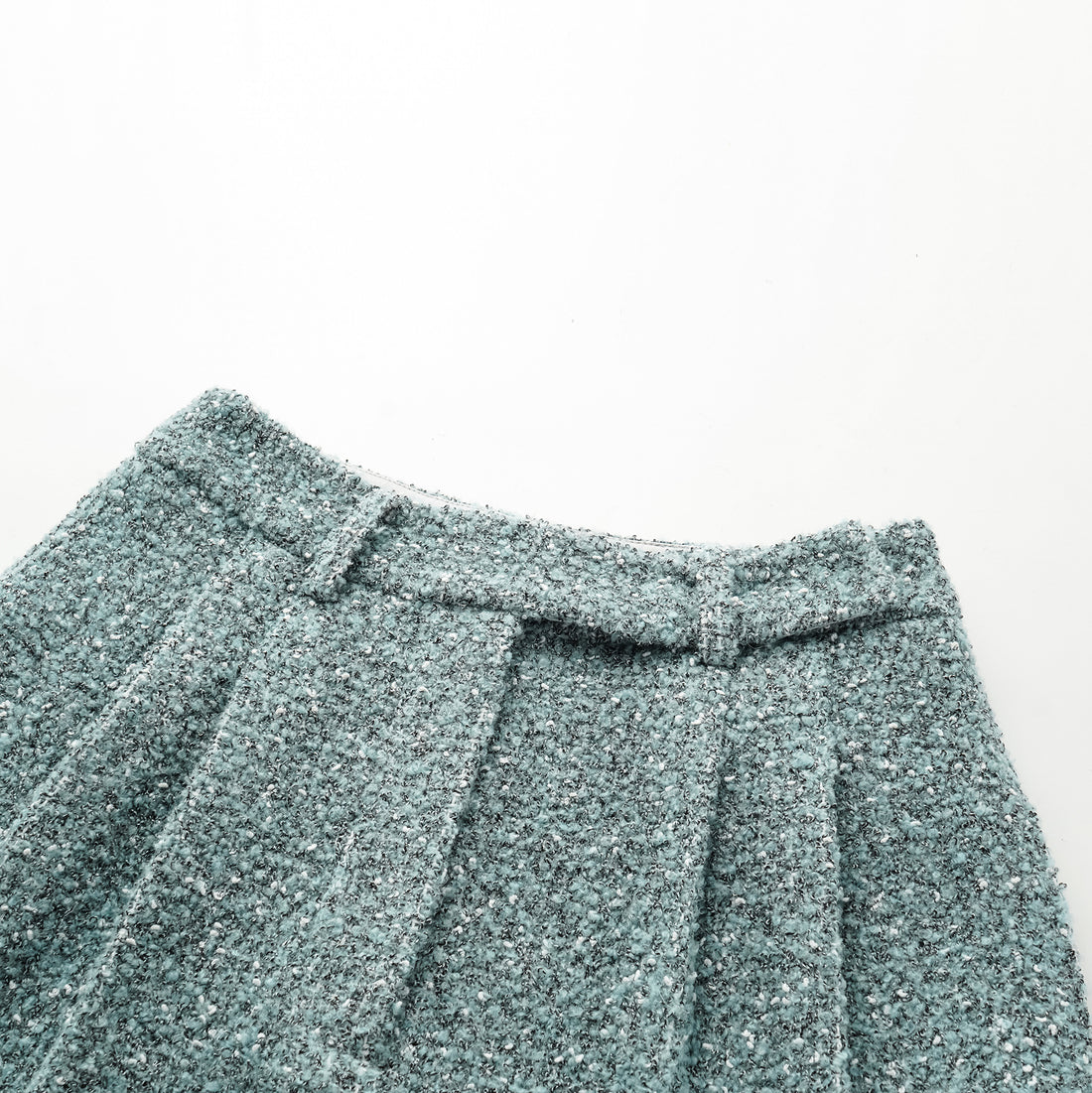 "Chelsea Citywalk." Italian Textured Tweed Shorts—Glacier Dream