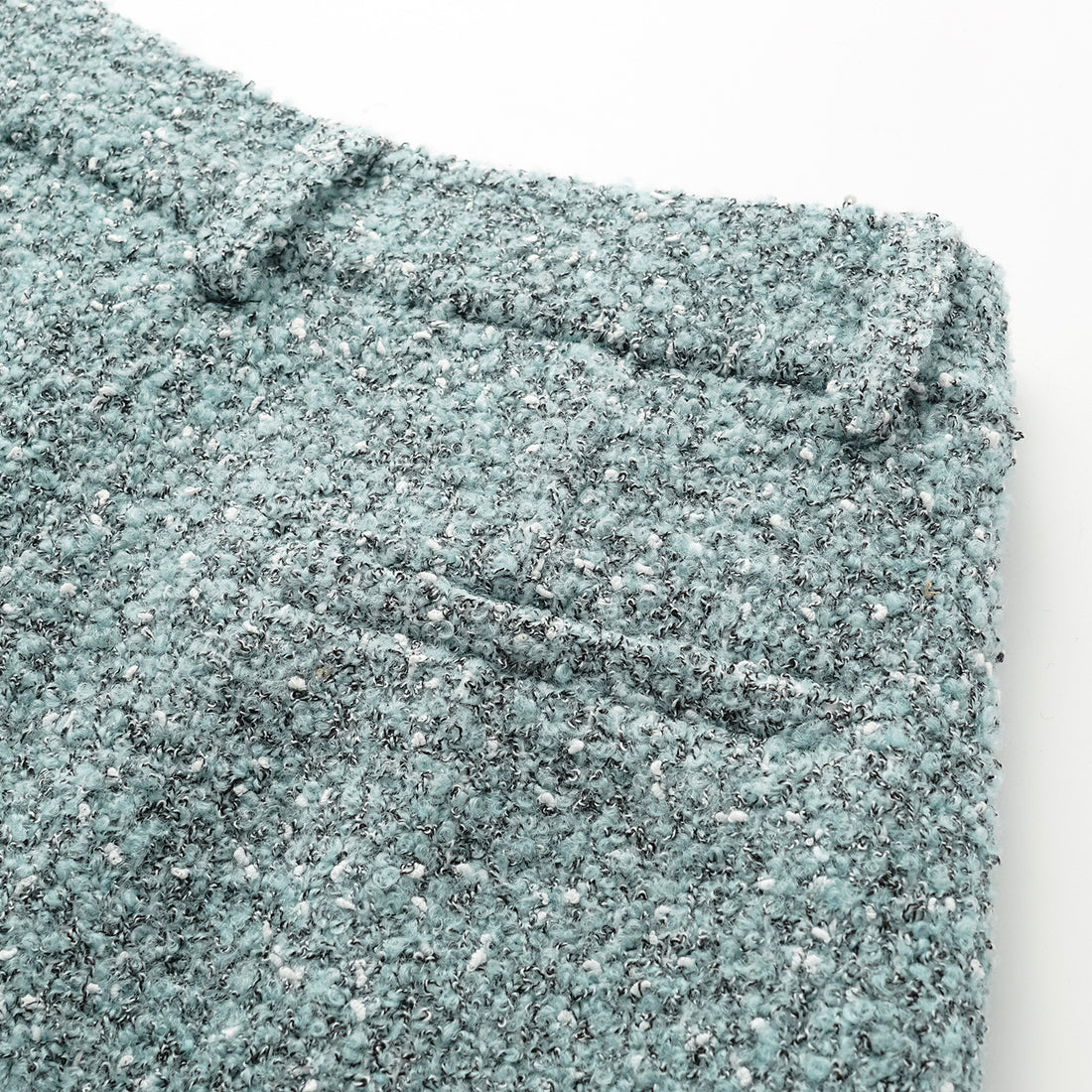 "Chelsea Citywalk." Italian Textured Tweed Shorts—Glacier Dream