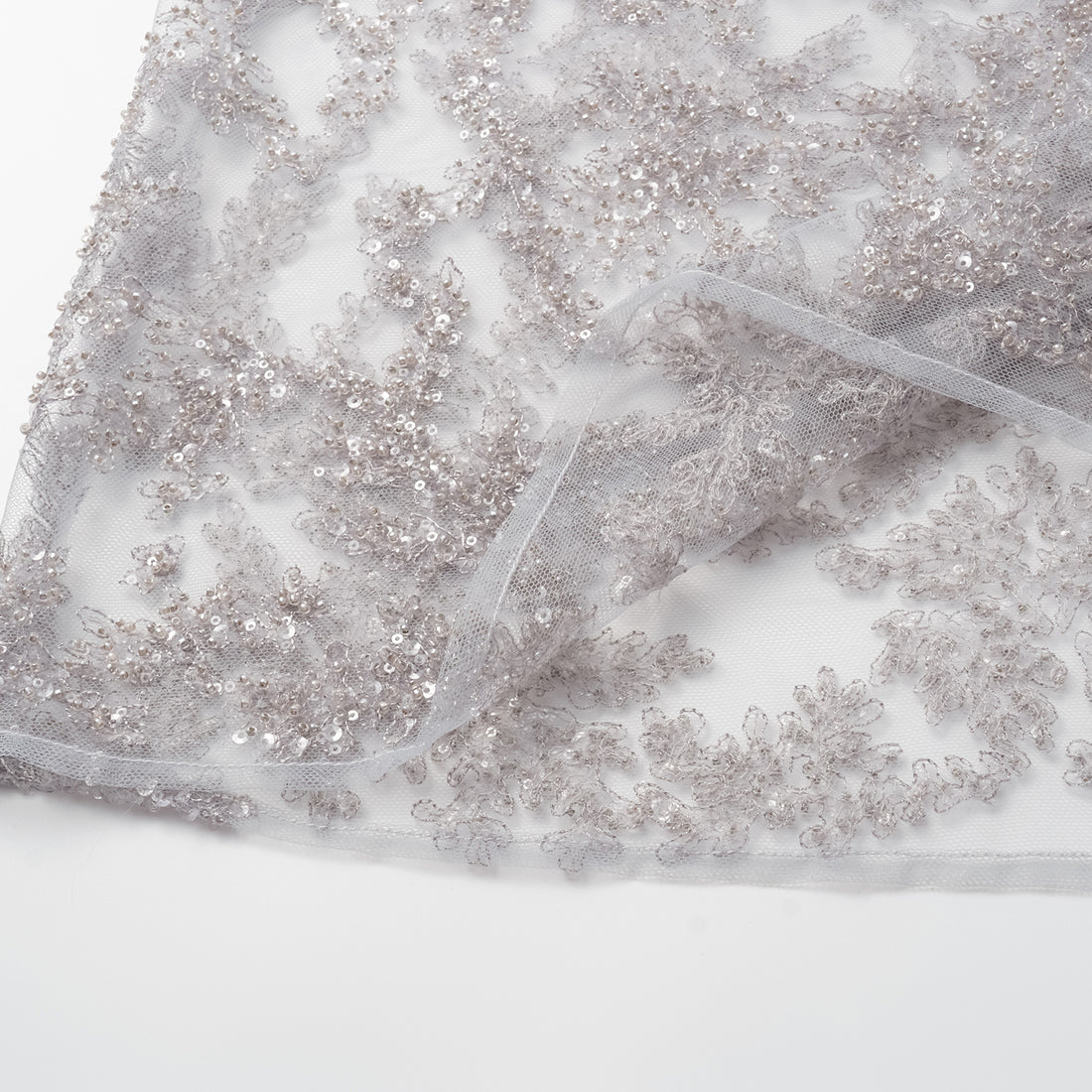 "Tea Banquet" Luxury Beaded Lace Spaghetti Strap Tank Top - Silver