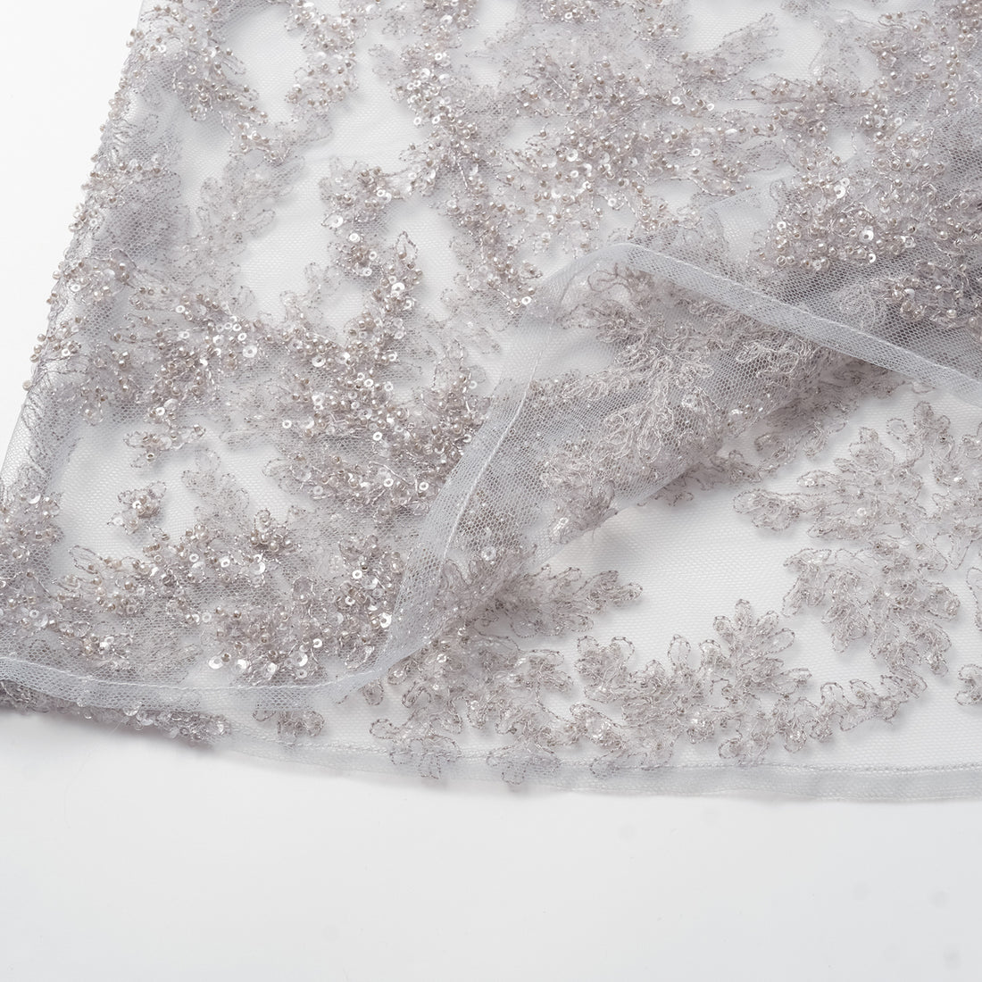 "Tea Banquet" Luxury Beaded Lace Spaghetti Strap Tank Top - Silver