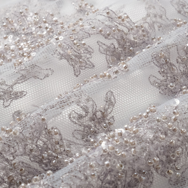"Tea Banquet" Luxury Beaded Lace Spaghetti Strap Tank Top - Silver