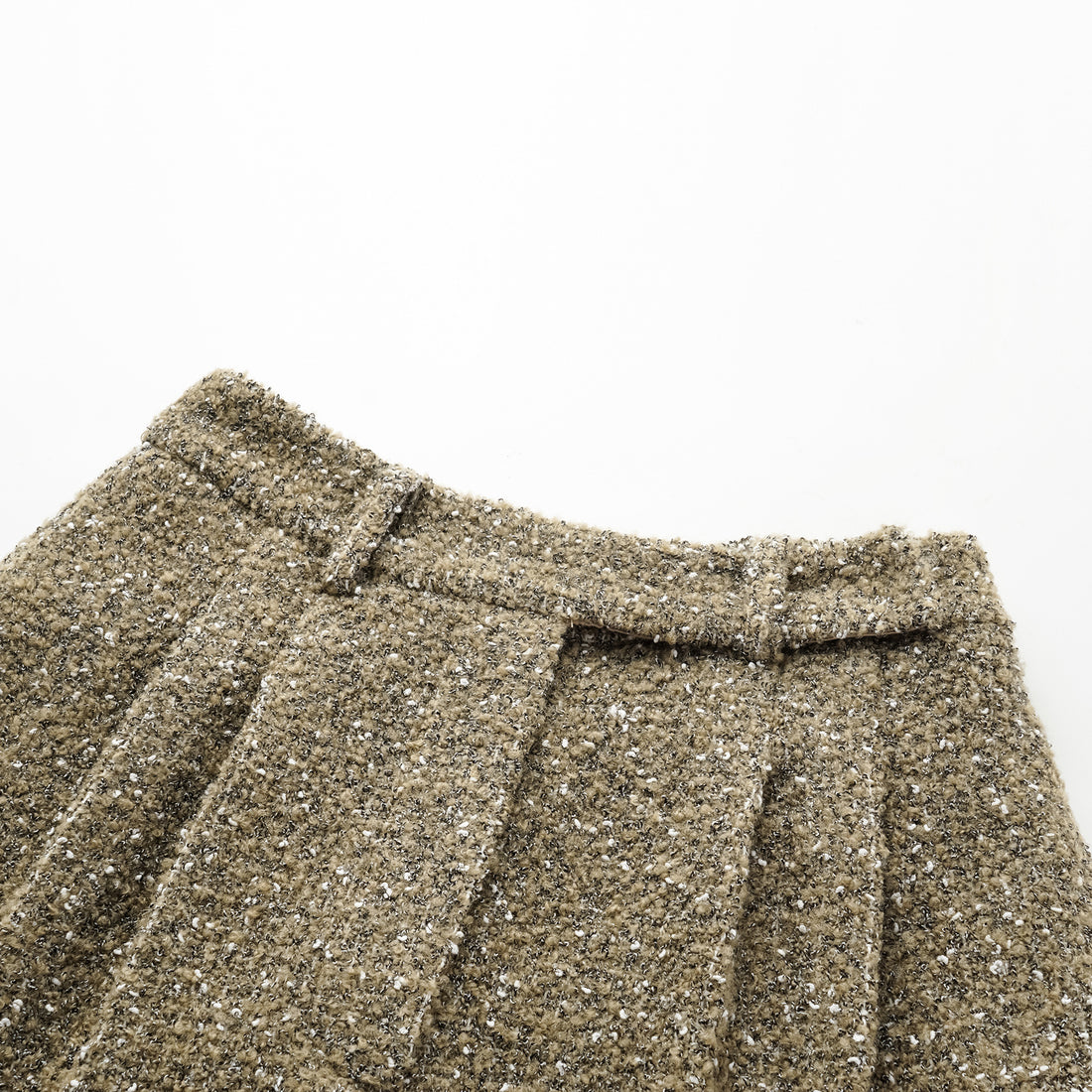 "Chelsea Citywalk." Italian Textured Tweed Shorts—Amber Moss