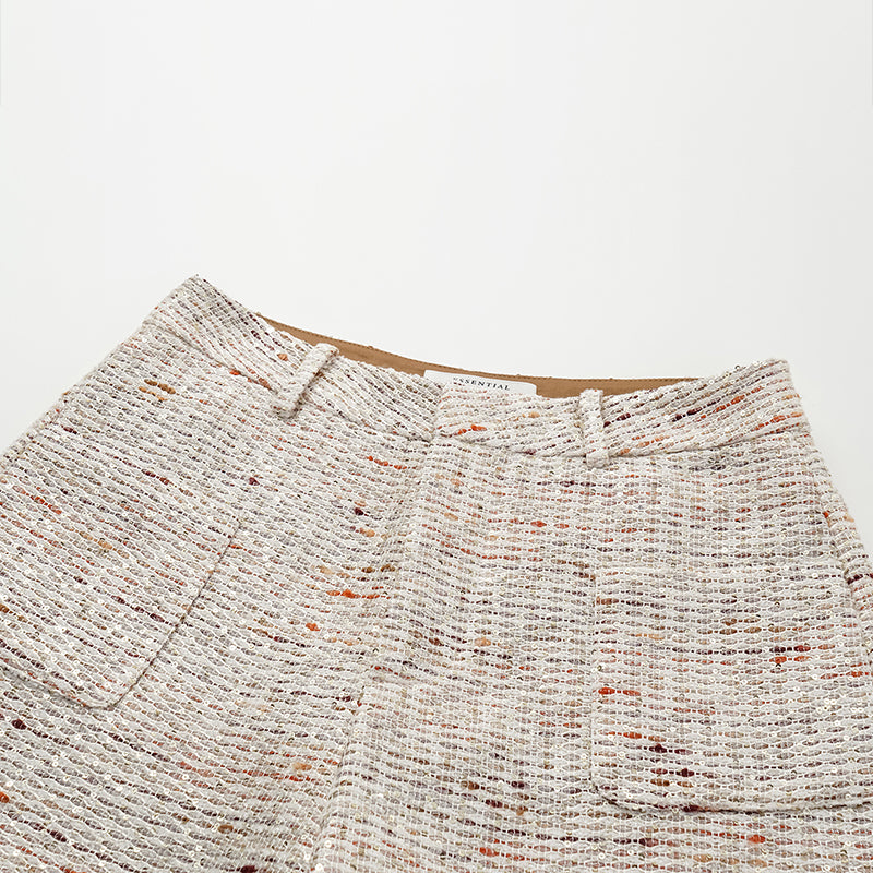 "Oxford Autumn Elegance" Tweed Wide Pants - White and Multicolor