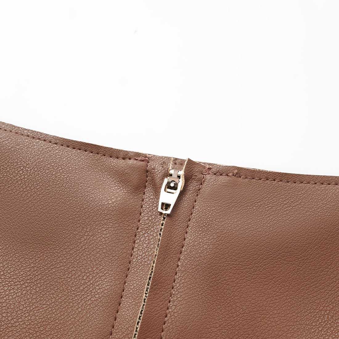"Easy-go Chic" Vegan Leather Cut Pencil Skirt - Honey Brown