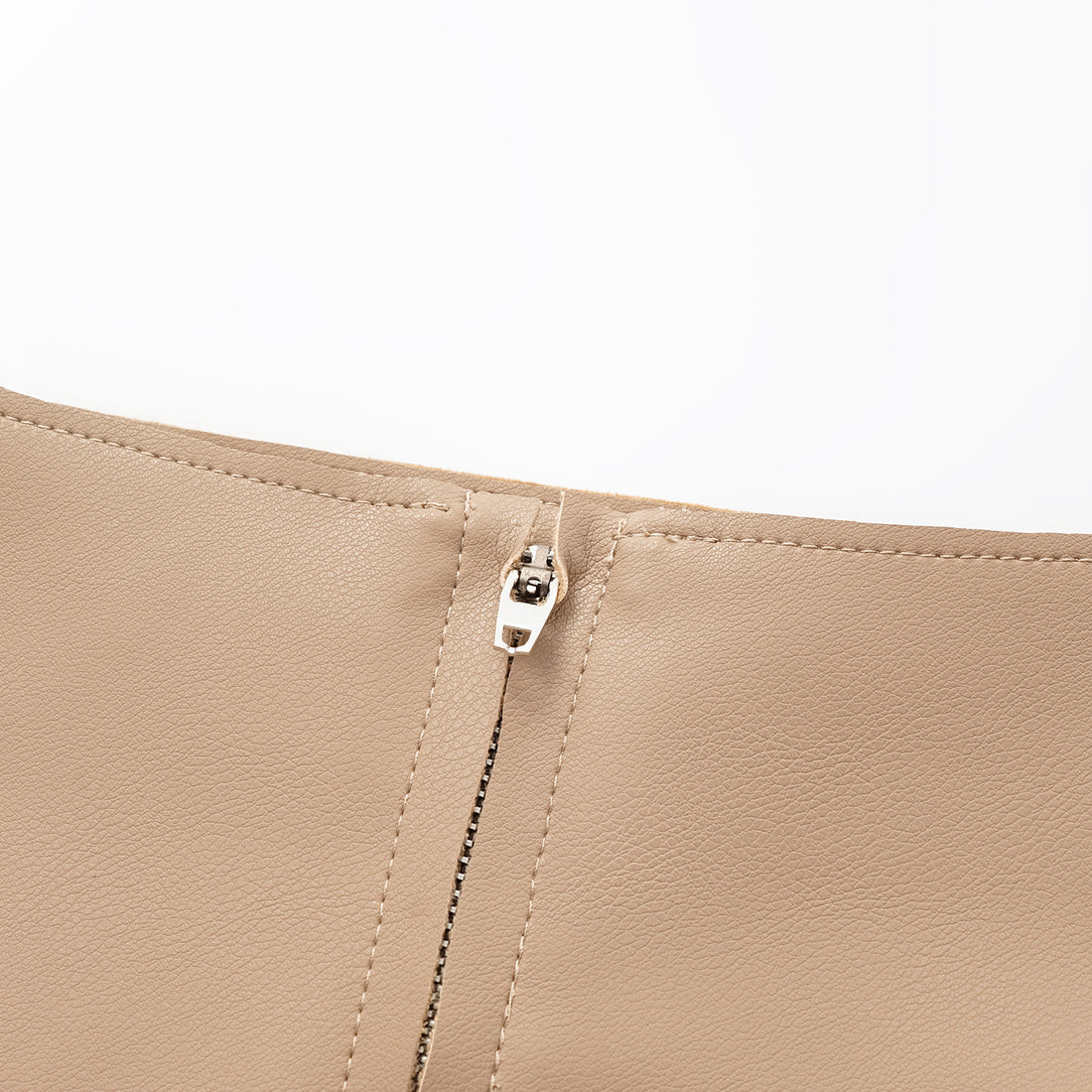 "Easy-go Chic" Vegan Leather Cut Pencil Skirt - Nude