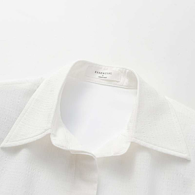 "Easy go Chic" Waffle Shoulder Pad Shirt/Shorts Set - White
