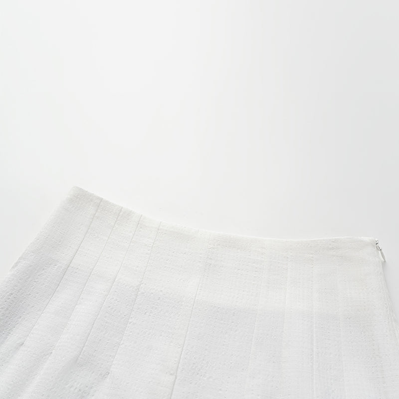 "Easy go Chic" Waffle Shoulder Pad Shirt/Shorts Set - White