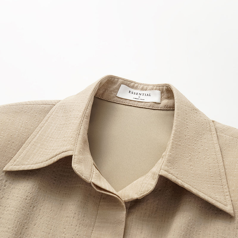 "Easy go Chic" Waffle Shoulder Pad Shirt/Shorts Set - Camel