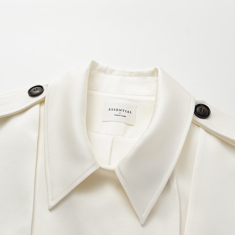 "London Everyday" Acetate Satin Long Trench Coat - White