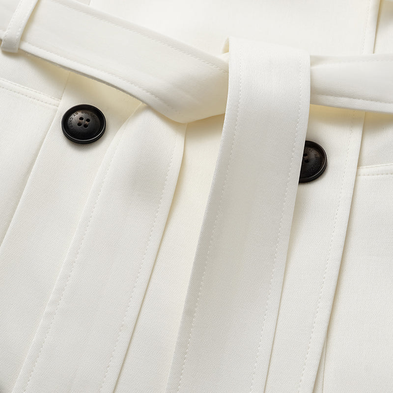 "London Everyday" Acetate Satin Long Trench Coat - White